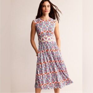 Boden Thea Sleeveless Midi Dress Sz 8 R Multi Flora Stamp